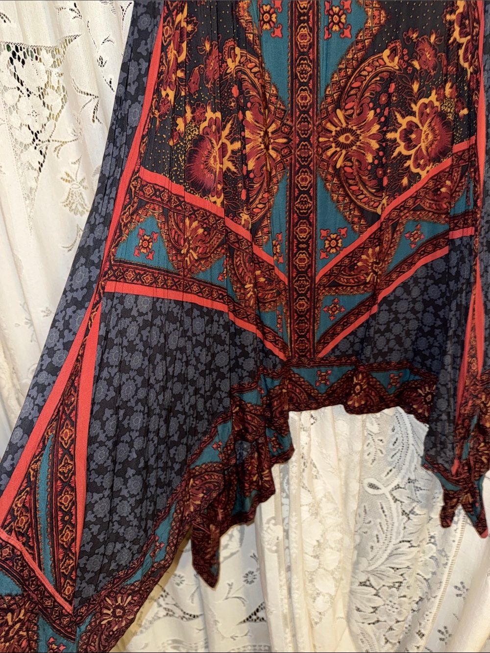 Free People Traveler Teal and Rust Asymmetrical Boho Skirt - Picture 6 of 9